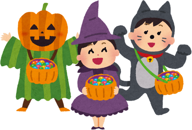 Illustration of Children in Halloween Costumes Trick-or-Treating